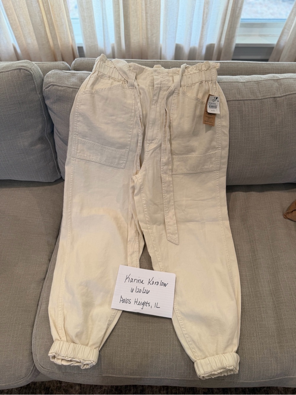 Ralph Lauren Cream Linen Elastic Waist Cargo Pants
